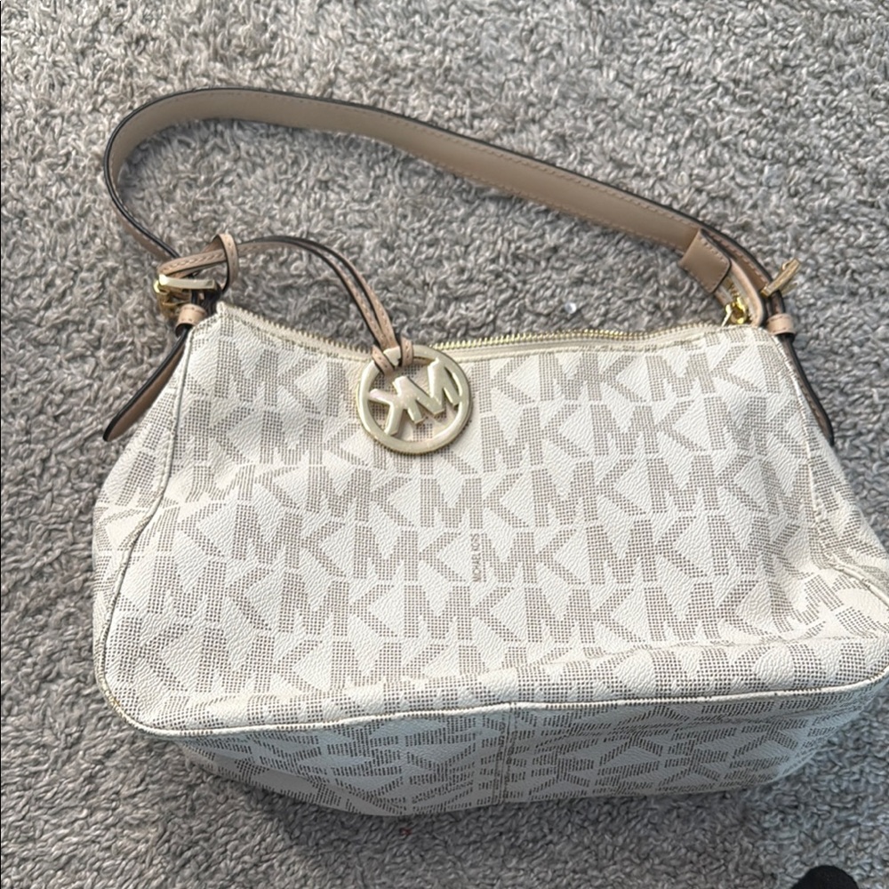 Michael Kors Cream Shoulder Bag with Monogram Charm